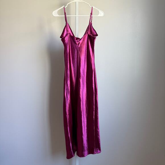 Maniju sz L Fuchsia Cowl Neck Slip Midi Dress Satin Look Y2K Clubwear - Picture 6 of 8